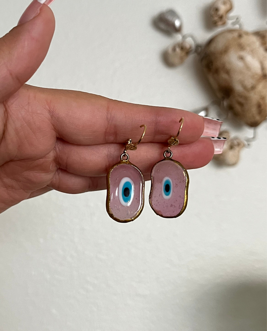 Vintage pink evil eye earrings